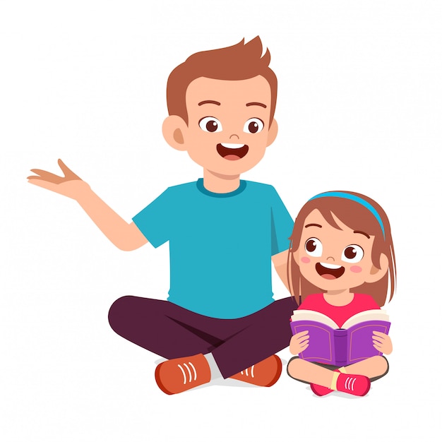 Happy cute little kid girl read book with dad