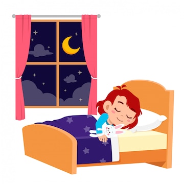 Premium Vector | Happy cute little kid girl sleep in the night