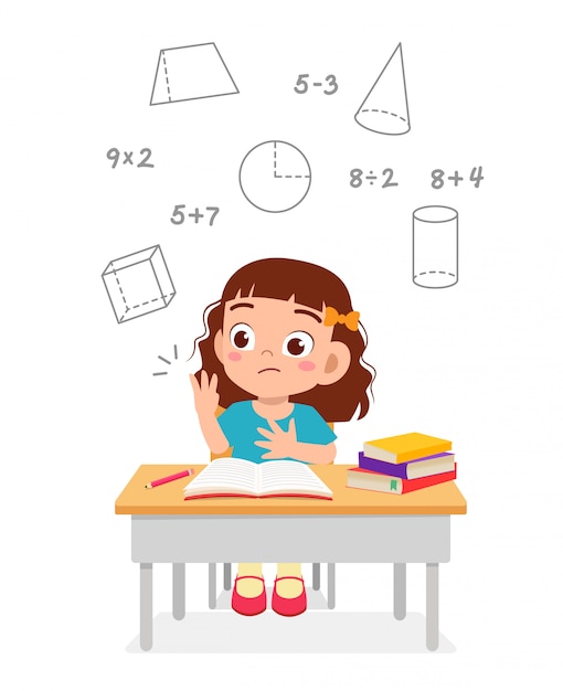 Vector happy cute little kid girl study math