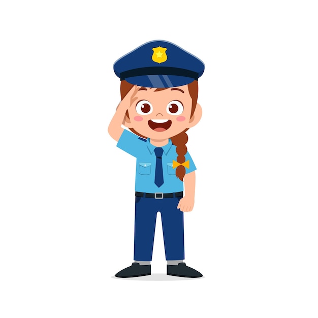 Happy cute little kid girl wearing police uniform