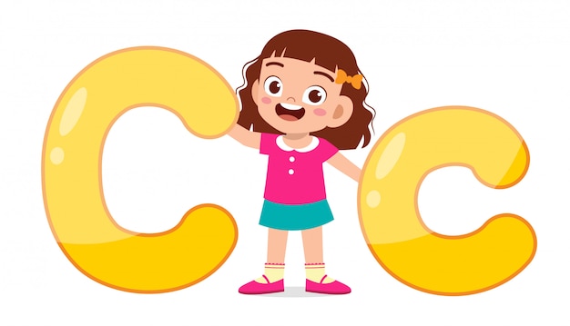 Vector happy cute little kid study alphabet character