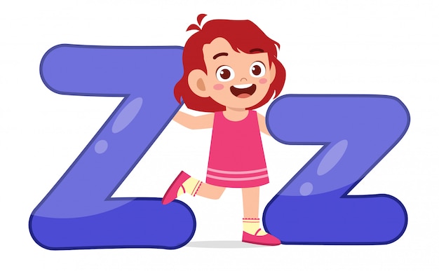 Happy cute little kid study alphabet character