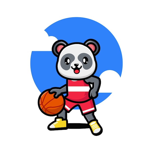 Happy cute panda playing basketball