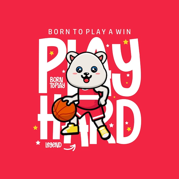 Happy cute polar playing basketball tshirt Design