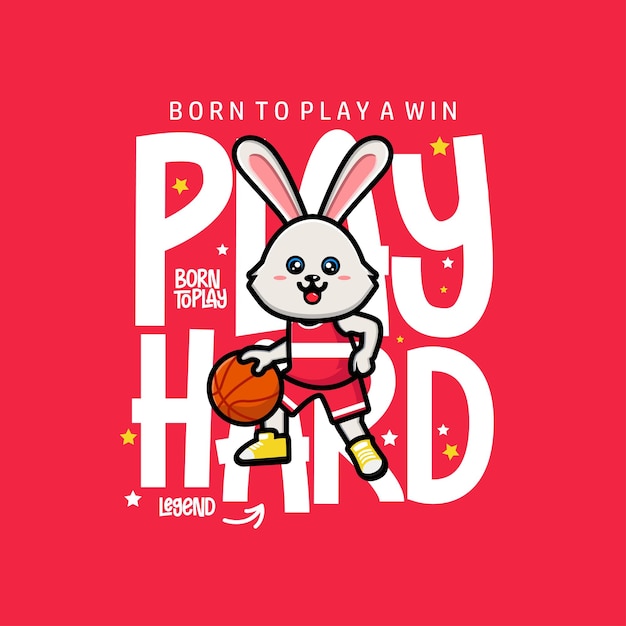 Happy cute rabbit playing basketball tshirt Design