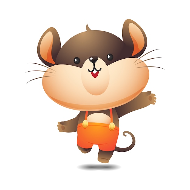 Happy cute rat character in jump pose