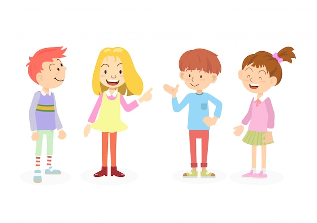 Happy and cute school kids talk with friends. concept for education and children day