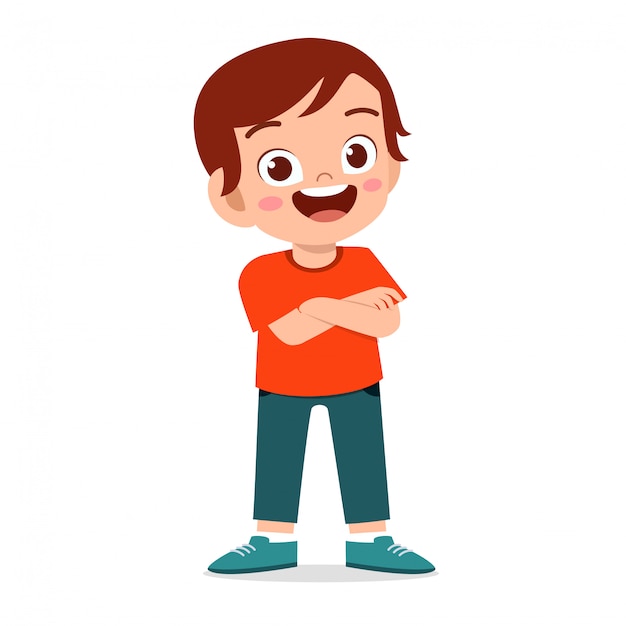 Vector happy cute smile kid boy crossed arms