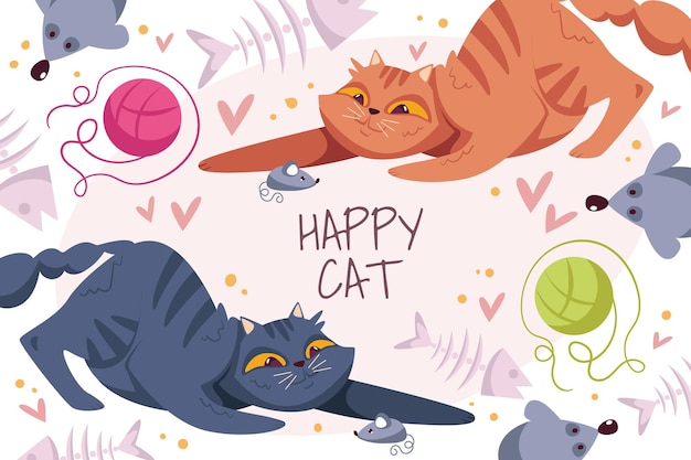 Happy cute smiling cats characters background banner poster cover illustration composition