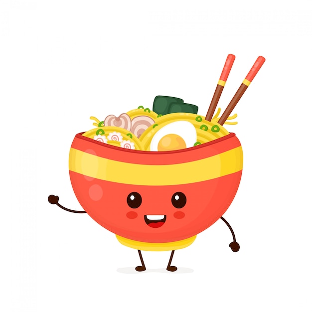 Vector happy cute smiling ramen bowl