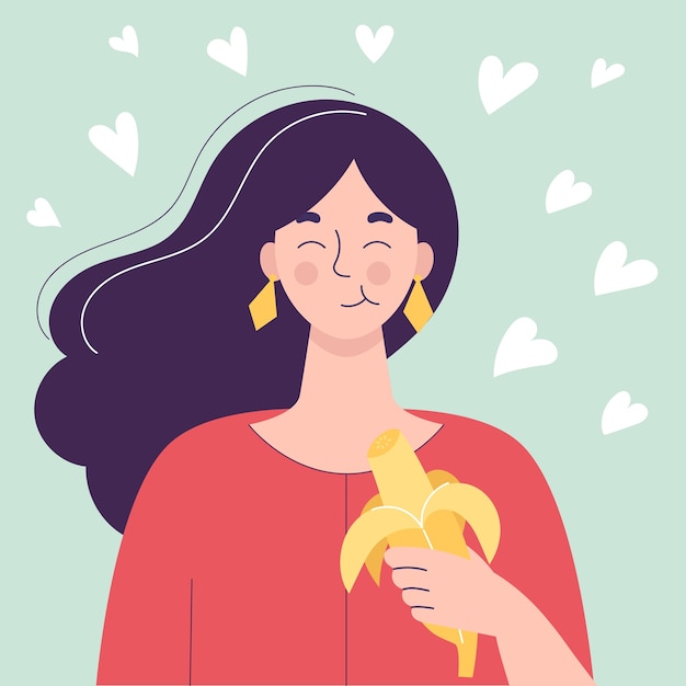 Happy Cute woman eating banana