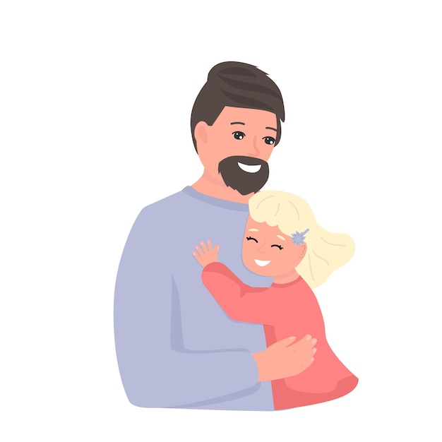 Vector happy dad and cute little daughter hugging each other happy fathers day concept festive card