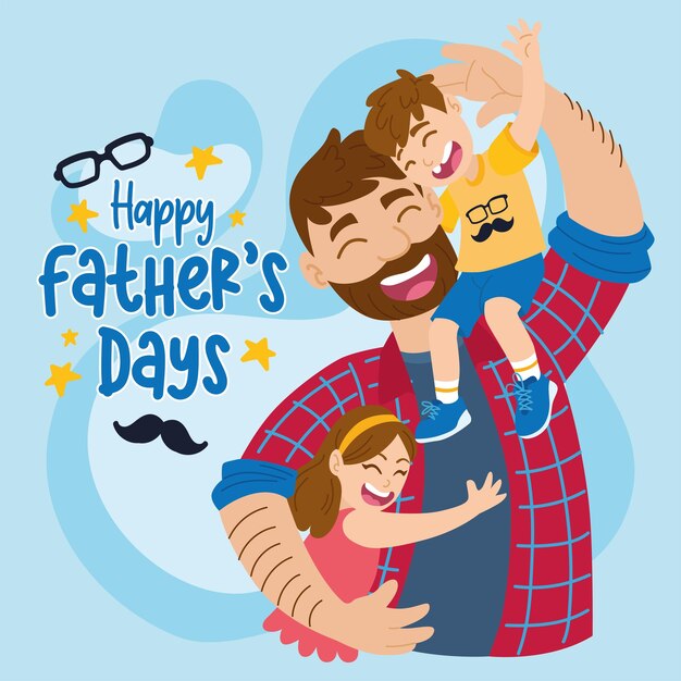 Happy dad with son and daughter Father day Vector