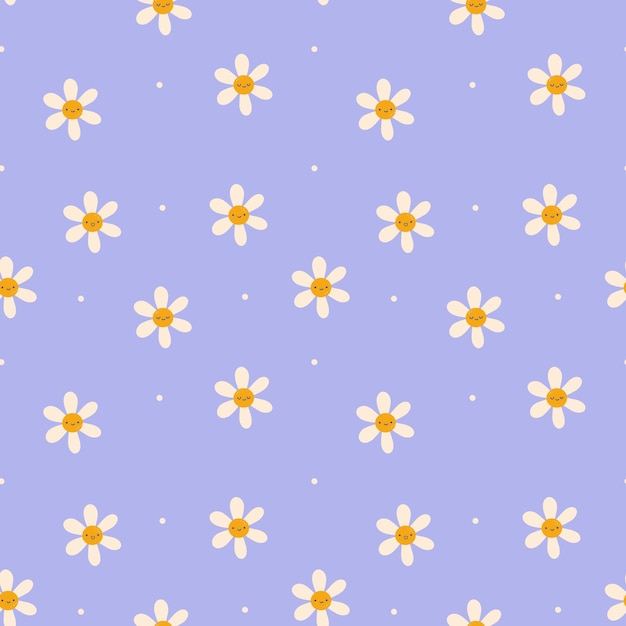 Happy Daisies on a blue background Seamless Pattern