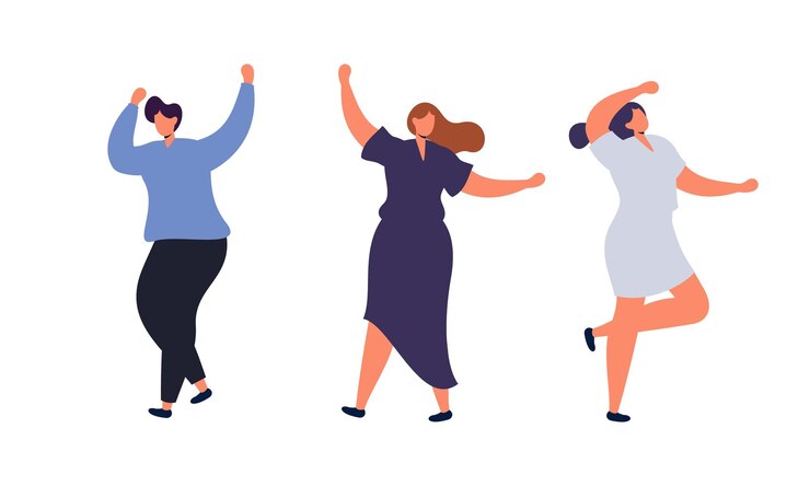 Vector happy dancing people set of people dancing at party celebrating holiday illustration