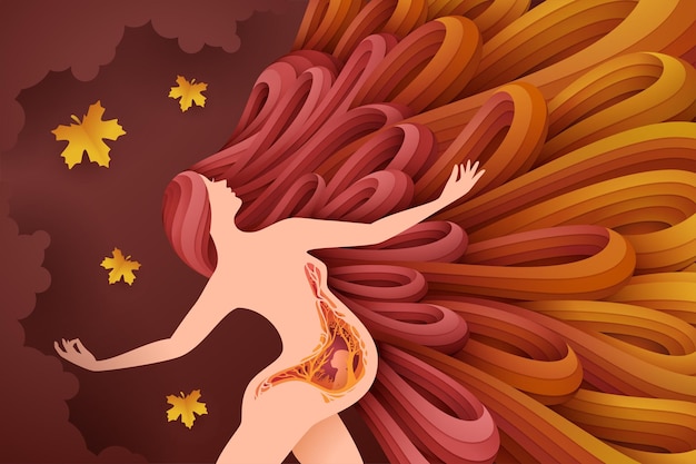 Счастливая танцующая беременная женщина Векторная иллюстрация в стиле papercut