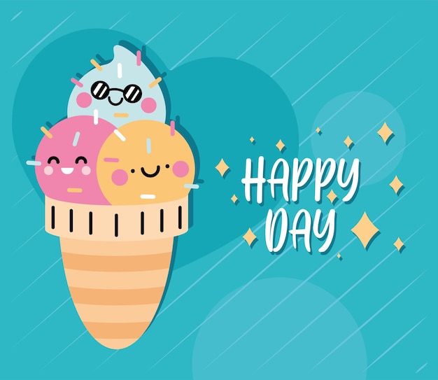 Vector happy day postcard with ice cream