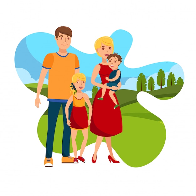 Vector happy day with family flat vector illustration