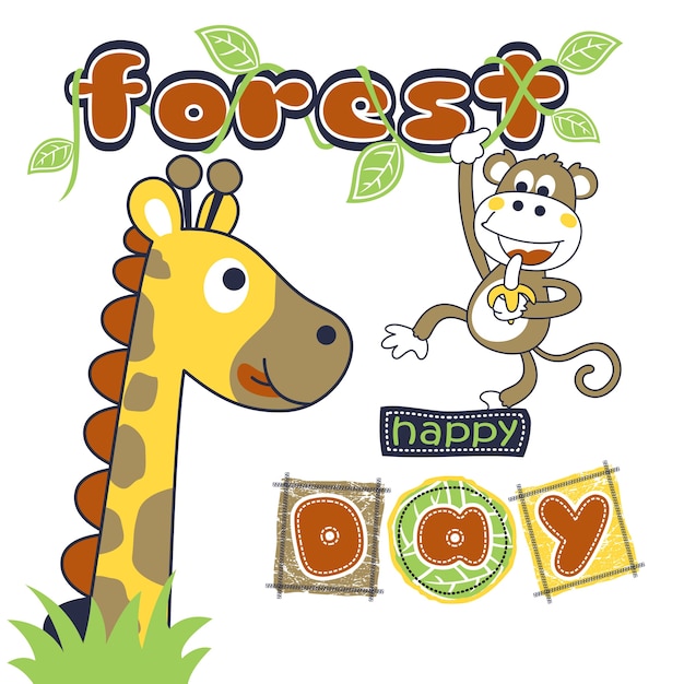 Happy day with funny animals cartoon 