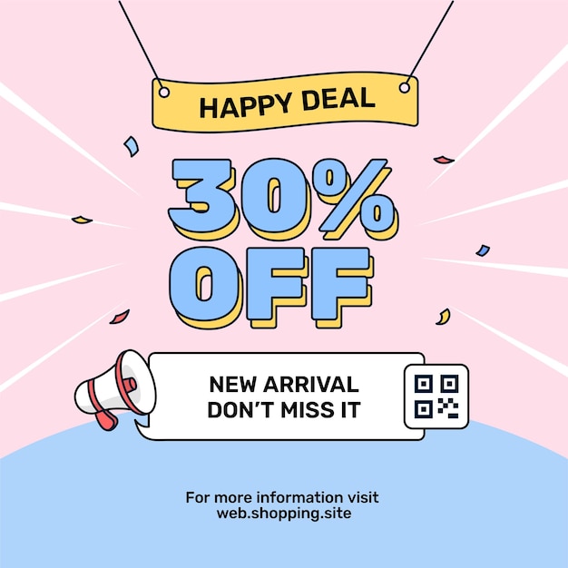 Vector happy deal new arrival sale online shop social media promotion poster design outlin typography style