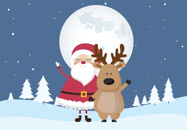 Счастливый олень и Санта-Клаус