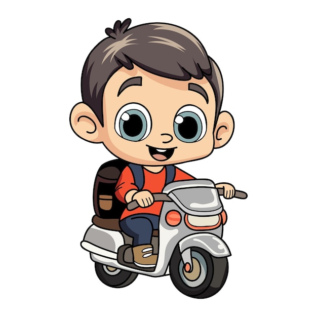 Happy delivery man with scooter character illustration in doodle style