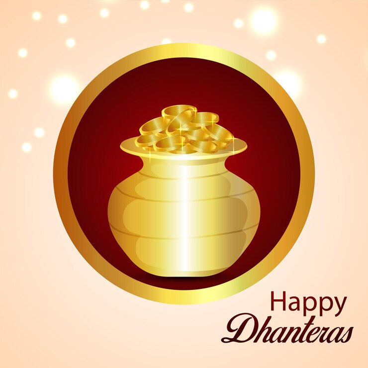 वेक्टर happy dhanteras celebration party background with gold coin pot