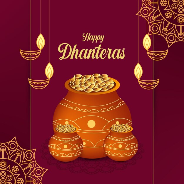 Vector happy dhanteras diwali festival wishes card
