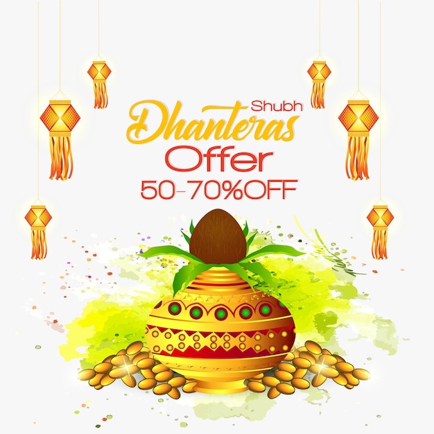 Vector happy dhanteras during diwali season for prosperity. vector illustration