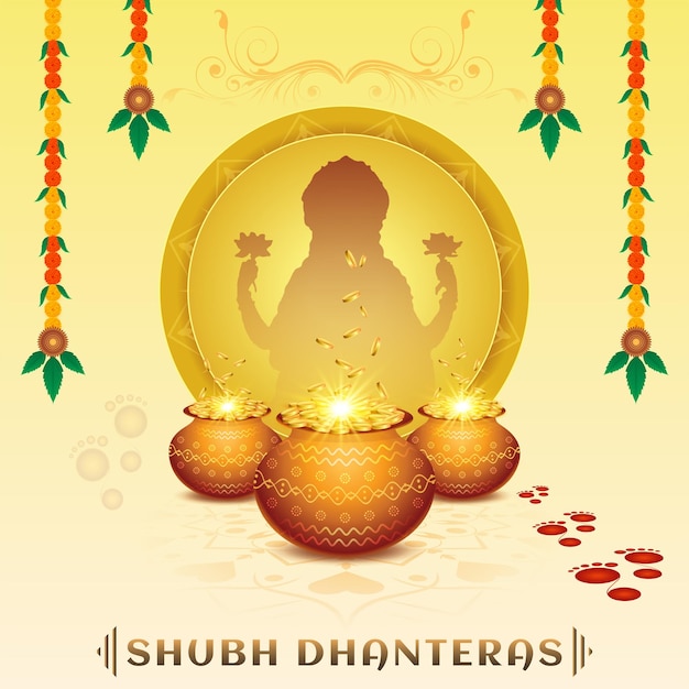 Happy Dhanteras Festival-begroetingspost met Laxmi Maa en Golden Coin Pot