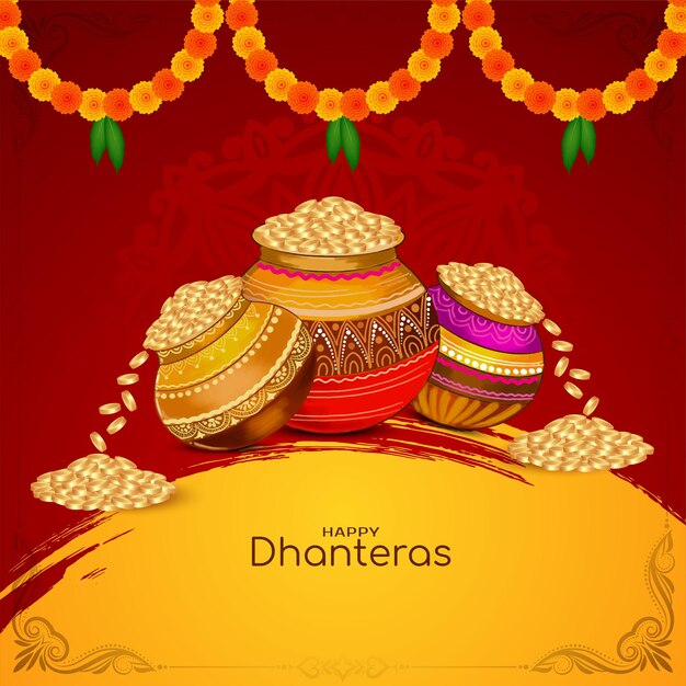 Happy Dhanteras Indian festival traditional celebration background vector