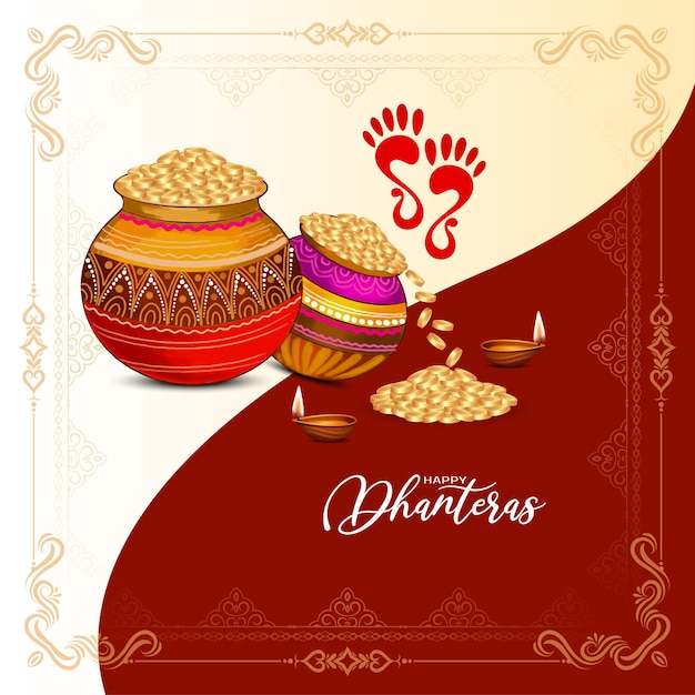 Happy dhanteras festival religioso indù indiano vettore di sfondo