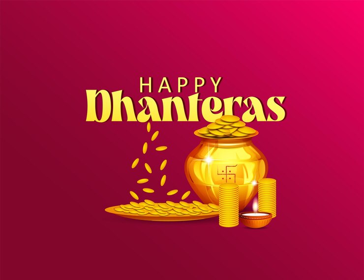 वेक्टर happy dhanteras. maa lakshmi footprint, creative banner design of indian festival