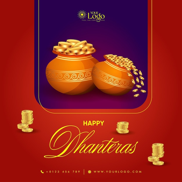 Vettore happy dhanteras post design, social media post design per dhanteras