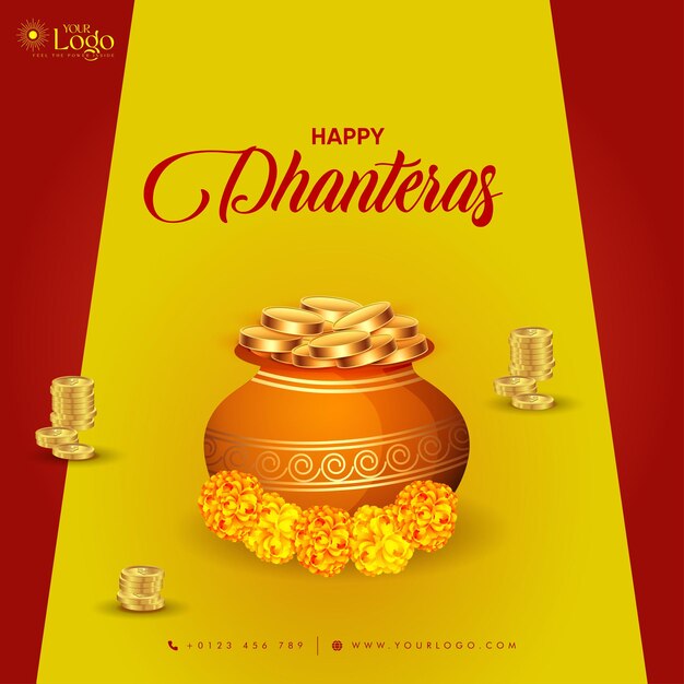 Vettore happy dhanteras post design, social media post design per dhanteras