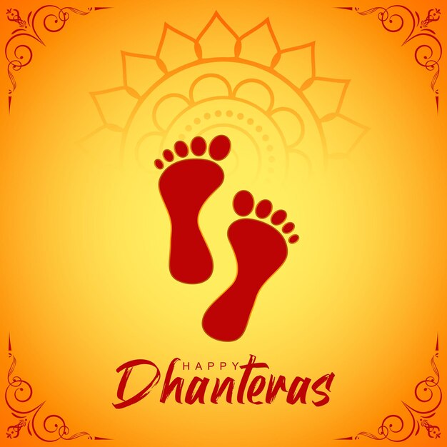 Felice dhanteras con l'illustrazione vettoriale delle impronte di dio lakshmi felice design del poster dhanteras