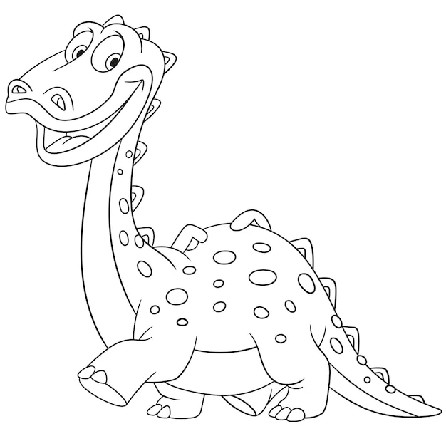 벡터 행복한 디플로도쿠스 아기 공룡. 아이들을 위한 만화 색칠 공부 페이지입니다.