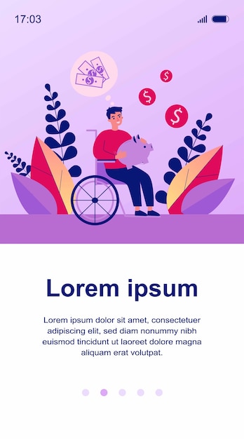 Vector happy disabled man saving money illustration