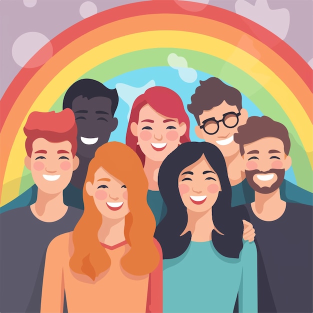 Happy diverse people with inclusive concept flat design