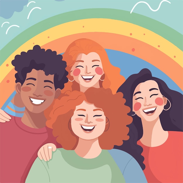 Happy diverse people with inclusive concept flat design