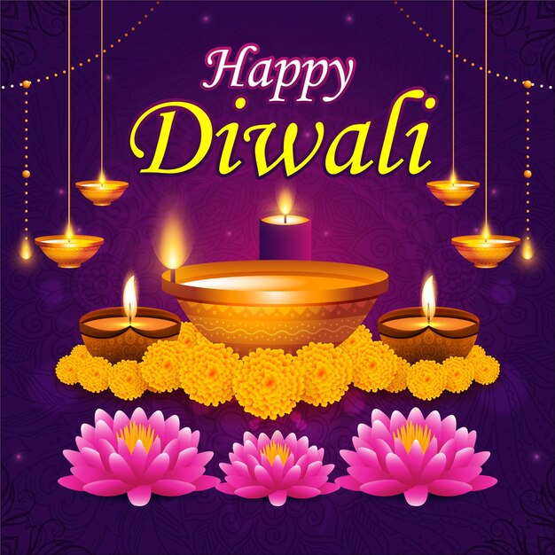 Vector happy diwali background with decorative flower background