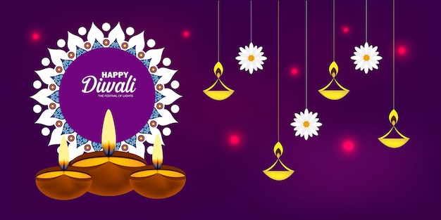 Happy Diwali background with decorative flowers