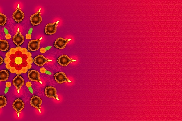 Premium Vector | Happy diwali background with diwali diya, flower elements  and mandala lights