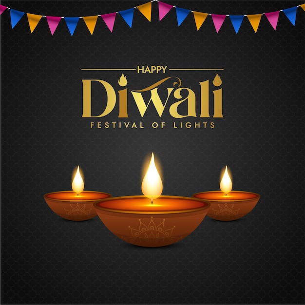 Happy diwali background with diya and floral decoration