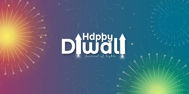 happy diwali background with fireworks and text vector illustration