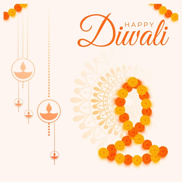 Vector happy diwali background with flower diya