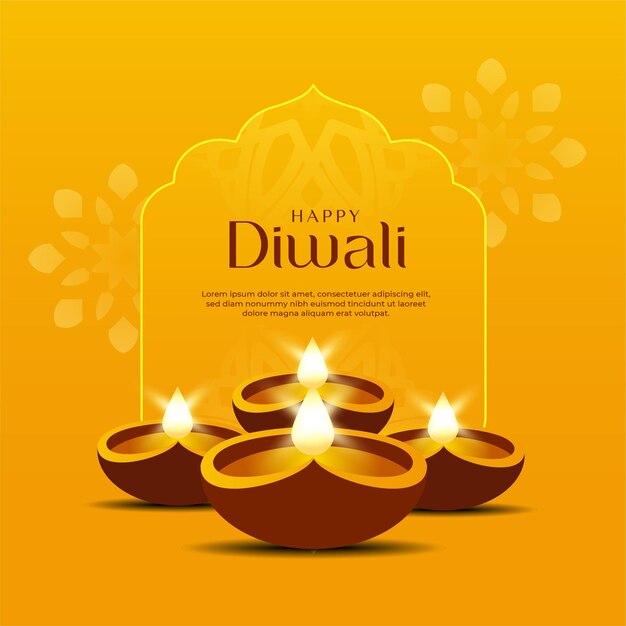 Vector happy diwali background with glowing diya