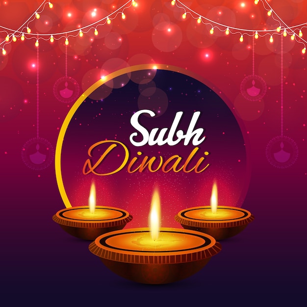 Happy diwali background with oil lamp