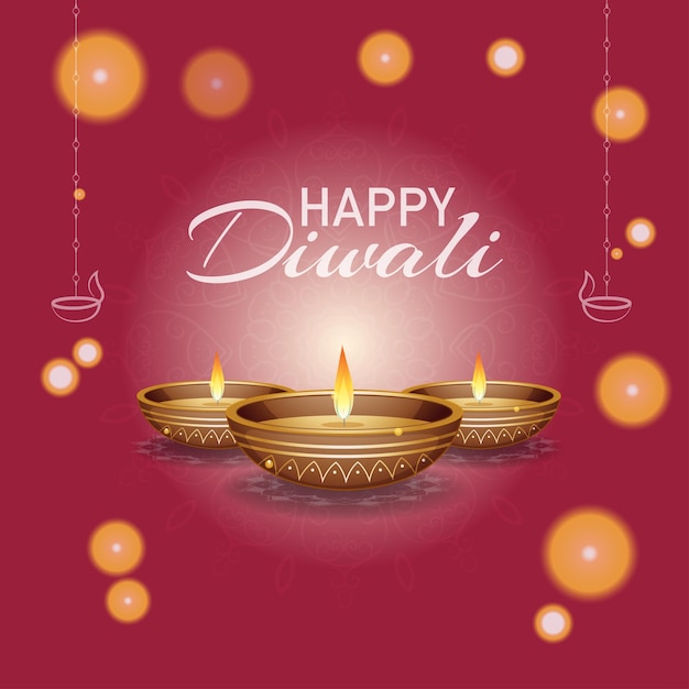 Happy Diwali background with sparkles and diya