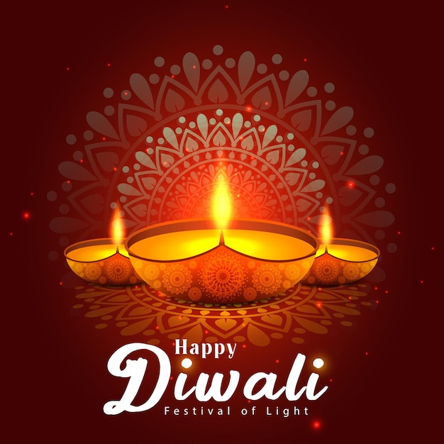Design di banner happy diwali con lampade a olio illuminate